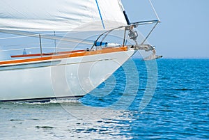 Bow of a beautiful sailboat in the water