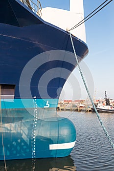 Bow of big ship in Dutch harbor of Urk photo