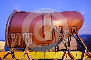 Bow of big ship under construction at shipyard