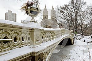 Bow Bridge, Central Park after snowstorm, New York photo