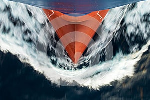 Bow of a cargo ship underway.