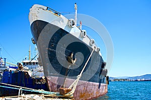 Bow of a cargo vessel