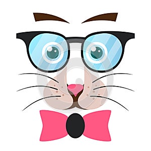 Bow, cat, animal, glasses illustration.