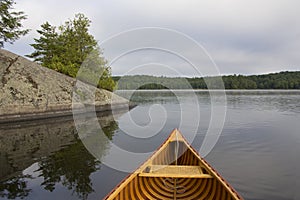 Bow of a Cedar Canoe on a Lake in Northern Ontario