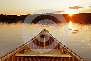 Bow of Cedar Canoe at Sunset