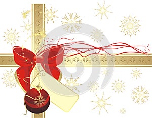 Bow and Christmas ball on the gold ribbon