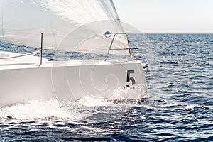 Bow close-up of sporting keelboat