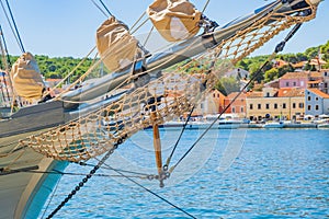 Old ships in the harbor in town of Mali Losinj on the island of Losinj, Croatia