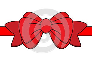 Bow; flat; ribbon; christmas; vector; red; design; illustration; isolated; gift; present; white; element; holiday; decoration;