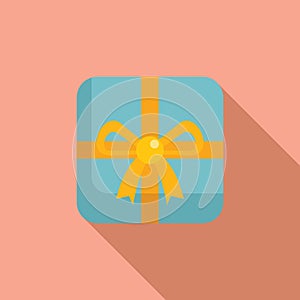 Bow gift box icon flat vector. Shop prize parcel