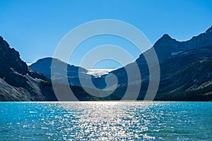 Bow Glacier above Bow Lake in 2020 summer. Banff National Park