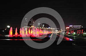 Bow Hill Victory Park fountains and Kutuzovskiy Prospect. Moscow