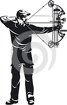 Bow hunter aiming with compound bow