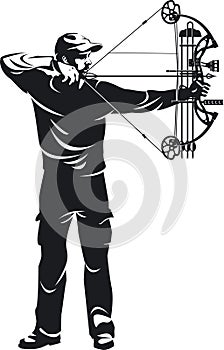 Bow hunter aiming with compound bow photo