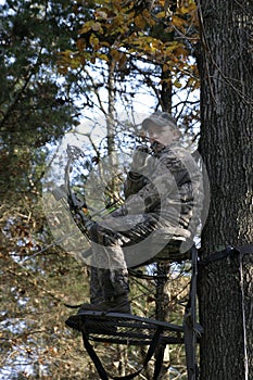 Bow Hunter Waiting in Tree Stand 2