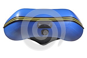 Bow inflatable, rubber blue boat with keel, isolated on white.