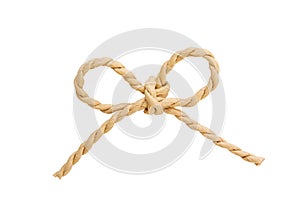 Bow knot made of linen rope string isolated over the white background