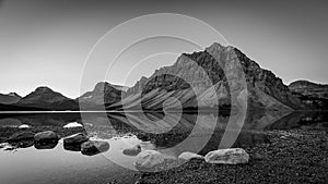 Bow Lake Reflection in Black and White