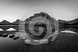 Bow Lake Reflection in Black and White ver 2.0