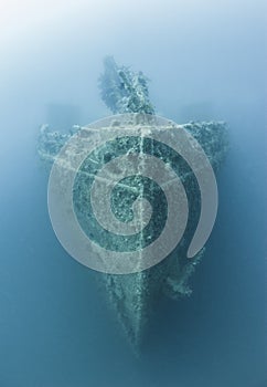 Bow of a large underwater shipwreck