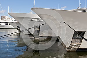 Bow of luxury yachts