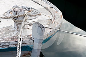 The bow of the old wooden boat