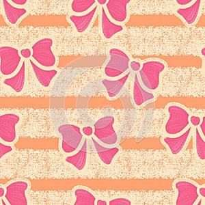 Bow pattern background. Linen, lace or striped with pink bow background. Great for wallpaper, gifts, card, textile, fabric.