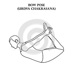 Bow pose yoga workout. Urdva Chakrasana. Man doing yoga illustration outline