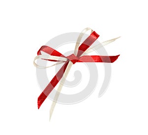 Bow of red and white satin ribbon