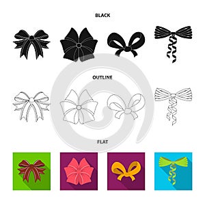 Bow, ribbon, decoration, and other web icon in black,flat,outline style. Gift, bows, node, icons in set collection.