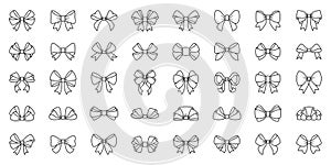 Bow ribbon gift box decor tie line icon vector set