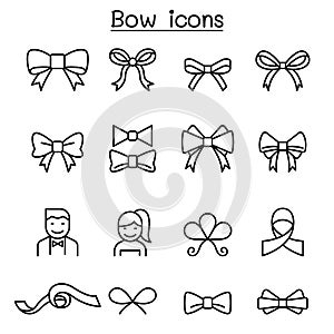Bow & Ribbon icon set in thin line style
