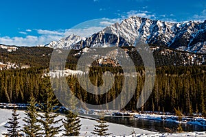 Bow river below the Bow Range. Banff National Park, Alberta, Canada