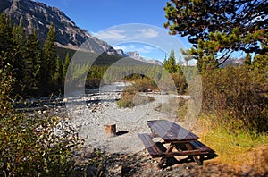 Bow river in Canadian rocky mountains photo