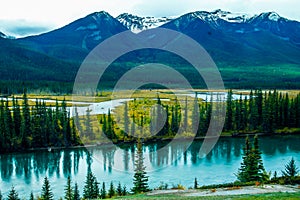 Bow River flowing by the rockies