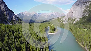 Bow river among Rockies Mountains in Banff National Park, Canada