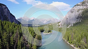 Bow river among Rockies Mountains in Banff National Park, Canada