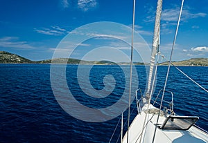 Bow of a sailing ship near Kornati islands in Croatia Europe