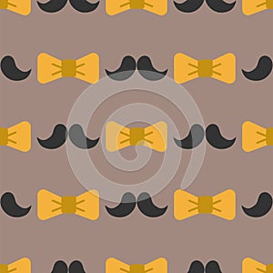 Bow tie background fashion mustache retro hair style seamless pattern bowtie accessory elegant knot vector illustration