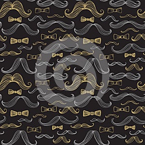 Bow Tie and Moustache Seamless Pattern. Vector illustration