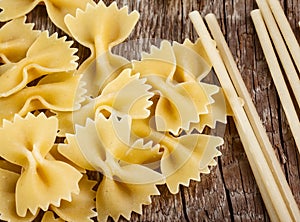 Bow tie pasta and spaghetti
