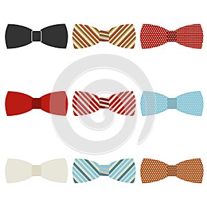 Bow tie, set of bow ties isolated on white background. Vector, cartoon illustration.
