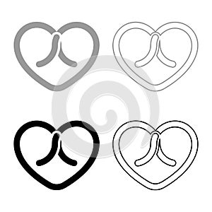 Bow tied heart icon outline set black grey color vector illustration flat style image
