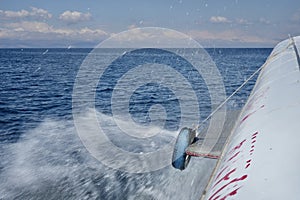 Bow wave from a Hydrofoil on Lake Titicaca.