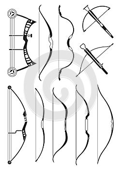 Bow weapon vector black set icon. Vector illustration longbow on white background. Isolated black set icon bow weapon.