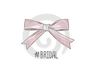 Bow wed sign. Gentle cream bow isolated. Bride team icon photo