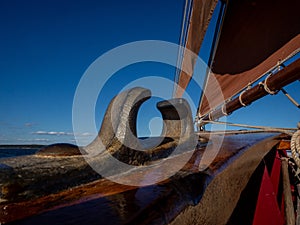 In the Bow of a Windjammer Sailboat