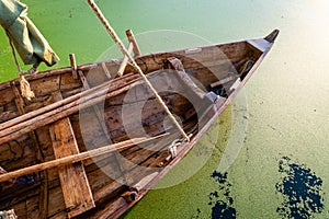 Bow of a wooden boat. Close-up. photo