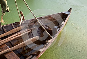 Bow of a wooden boat. photo