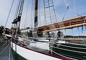 Bow of a wooden sailboat